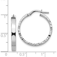 14K White Gold Diamond Cut Medium Hoop Earrings - 3mm Thickness by 0