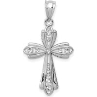 14K White Gold Diamond-Cut Polished Cross Pendant with Rhodium Plating by Oro Pregiato
