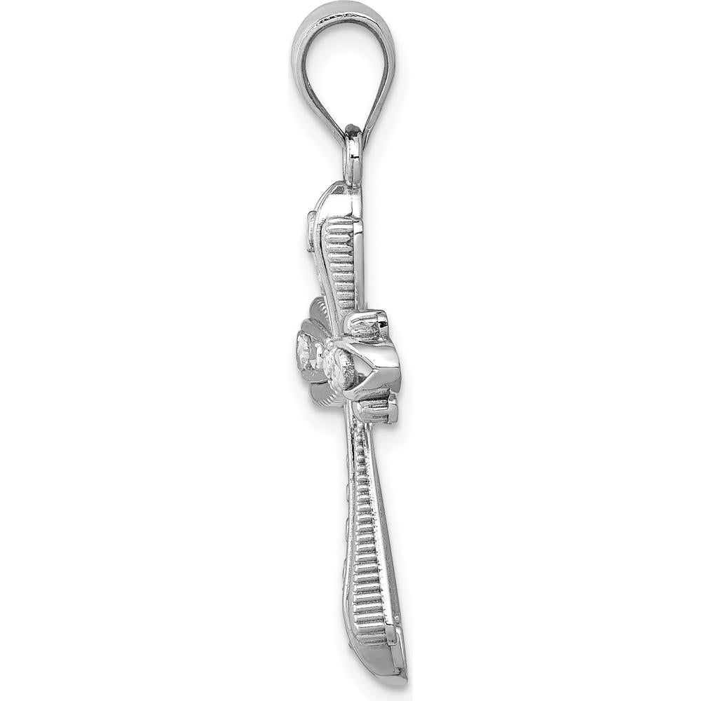 14K White Gold Diamond-Cut Polished Cross Pendant with Rhodium Plating by Oro Pregiato
