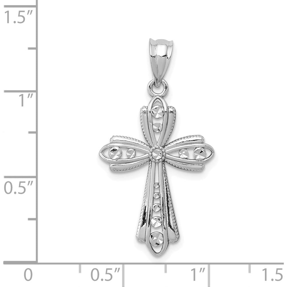 14K White Gold Diamond-Cut Polished Cross Pendant with Rhodium Plating by Oro Pregiato