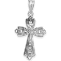 14K White Gold Diamond-Cut Polished Cross Pendant with Rhodium Plating by Oro Pregiato