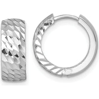 14K White Gold Diamond-Cut Polished Hinged Hoop Earrings - 14.5mm Length by 0