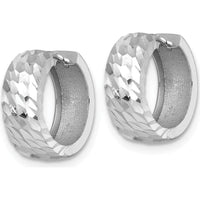 14K White Gold Diamond-Cut Polished Hinged Hoop Earrings - 14.5mm Length by 0