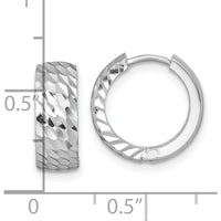 14K White Gold Diamond-Cut Polished Hinged Hoop Earrings - 14.5mm Length by 0
