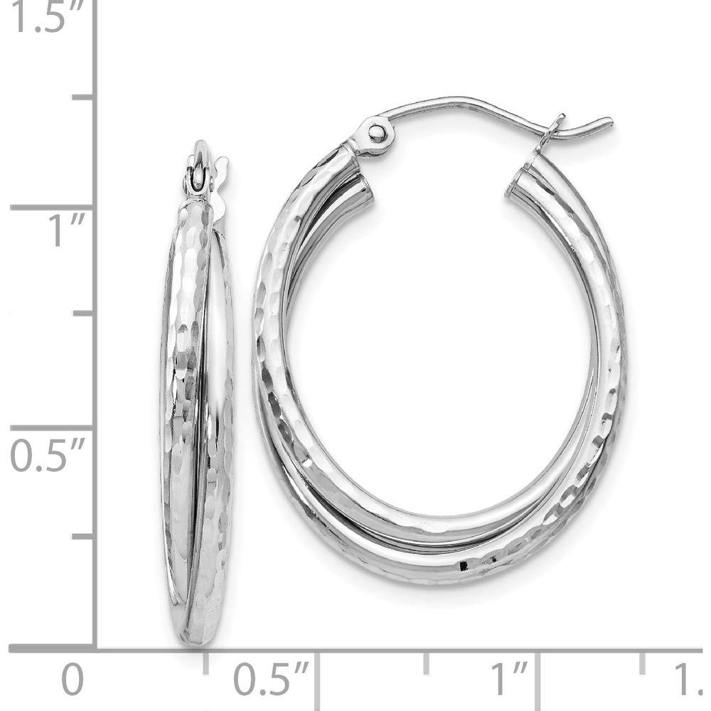 14K White Gold Diamond-Cut Polished Oval Hoop Earrings - 17mm Length, 5mm Width by 0