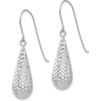 14K White Gold Diamond-Cut Puff Teardrop Dangle Earrings with Polished Rhodium Finish by 0