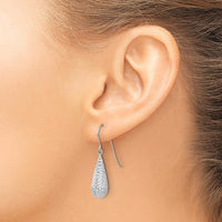 14K White Gold Diamond-Cut Puff Teardrop Dangle Earrings with Polished Rhodium Finish by 0