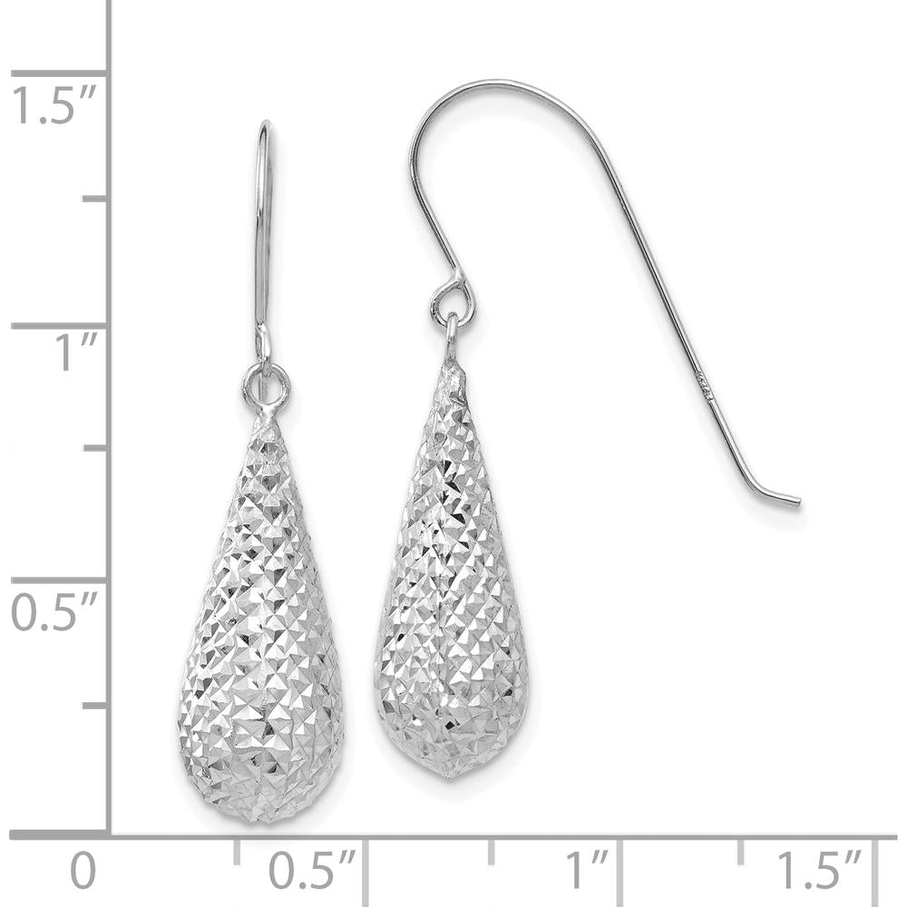 14K White Gold Diamond-Cut Puff Teardrop Dangle Earrings with Polished Rhodium Finish by 0