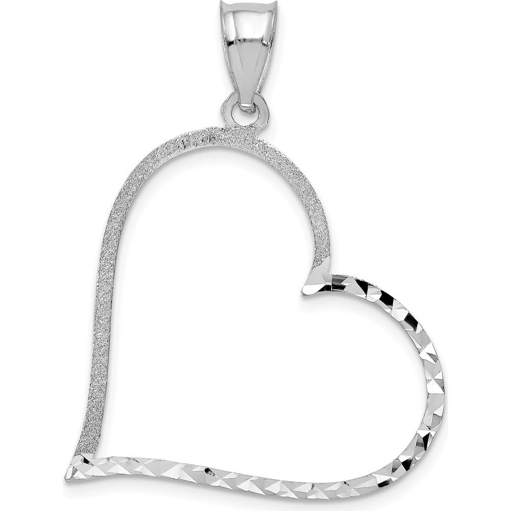 14K White Gold Diamond-Cut Reversible Heart Pendant - 38mm Length by Oro Pregiato