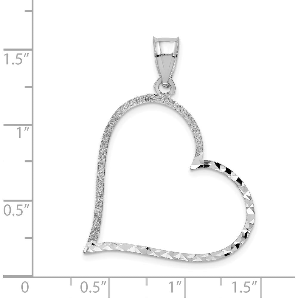 14K White Gold Diamond-Cut Reversible Heart Pendant - 38mm Length by Oro Pregiato