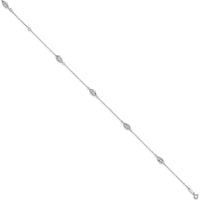 14K White Gold Diamond-Cut Rice Puff Beads 4-Station Anklet with Adjustable 1" Extender - 10" Length