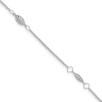 14K White Gold Diamond-Cut Rice Puff Beads Anklet - 10" Total Length with 1" Extender