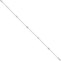 14K White Gold Diamond-Cut Rice Puff Beads Anklet - 10" Total Length with 1" Extender