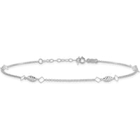 14K White Gold Diamond-Cut Rice Puff Beads Anklet - 10" Total Length with 1" Extender