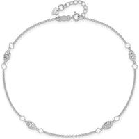 14K White Gold Diamond-Cut Rice Puff Beads Anklet - 10" Total Length with 1" Extender