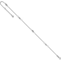 14K White Gold Diamond-Cut Rice Puff Beads Anklet - 10" Total Length with 1" Extender