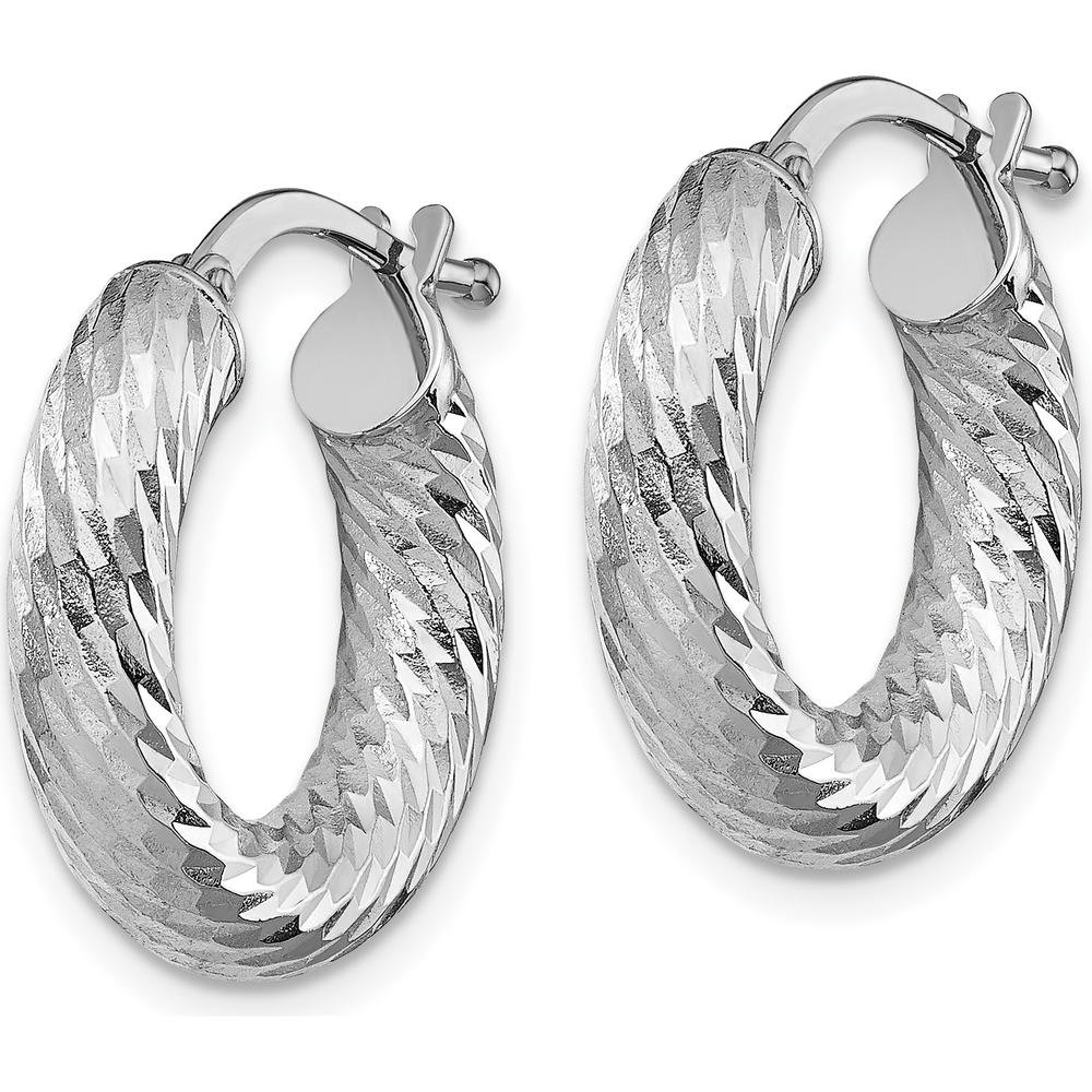 14K White Gold Diamond-Cut Round Hoop Earrings - 19mm Length by 0