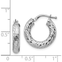 14K White Gold Diamond-Cut Round Hoop Earrings - 19mm Length by 0