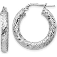 14K White Gold Diamond-Cut Round Hoop Earrings - 23.4mm Length, 4mm Thickness by 0