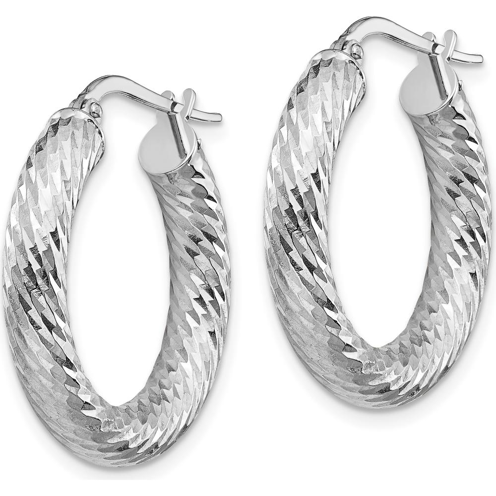 14K White Gold Diamond-Cut Round Hoop Earrings - 23.4mm Length, 4mm Thickness by 0