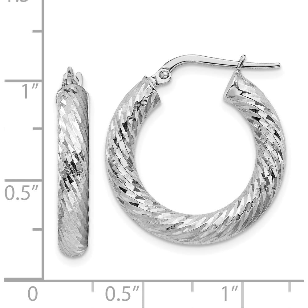 14K White Gold Diamond-Cut Round Hoop Earrings - 23.4mm Length, 4mm Thickness by 0