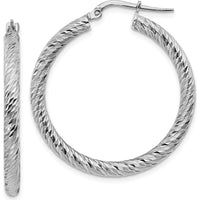 14K White Gold Diamond-Cut Round Hoop Earrings - 33.25mm Length by 0