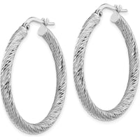 14K White Gold Diamond-Cut Round Hoop Earrings - 33.25mm Length by 0