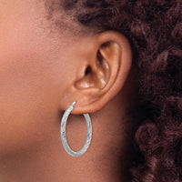 14K White Gold Diamond-Cut Round Hoop Earrings - 33.25mm Length by 0
