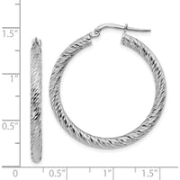 14K White Gold Diamond-Cut Round Hoop Earrings - 33.25mm Length by 0
