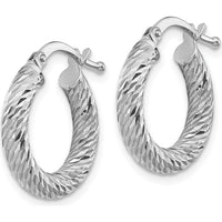 14K White Gold Diamond-Cut Round Hoop Earrings - 3mm Thickness by 0