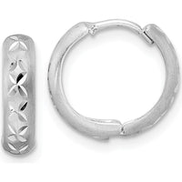 14K White Gold Diamond-Cut Satin Hinged Hoop Earrings - 12.6mm by 0