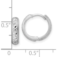 14K White Gold Diamond-Cut Satin Hinged Hoop Earrings - 12.6mm by 0