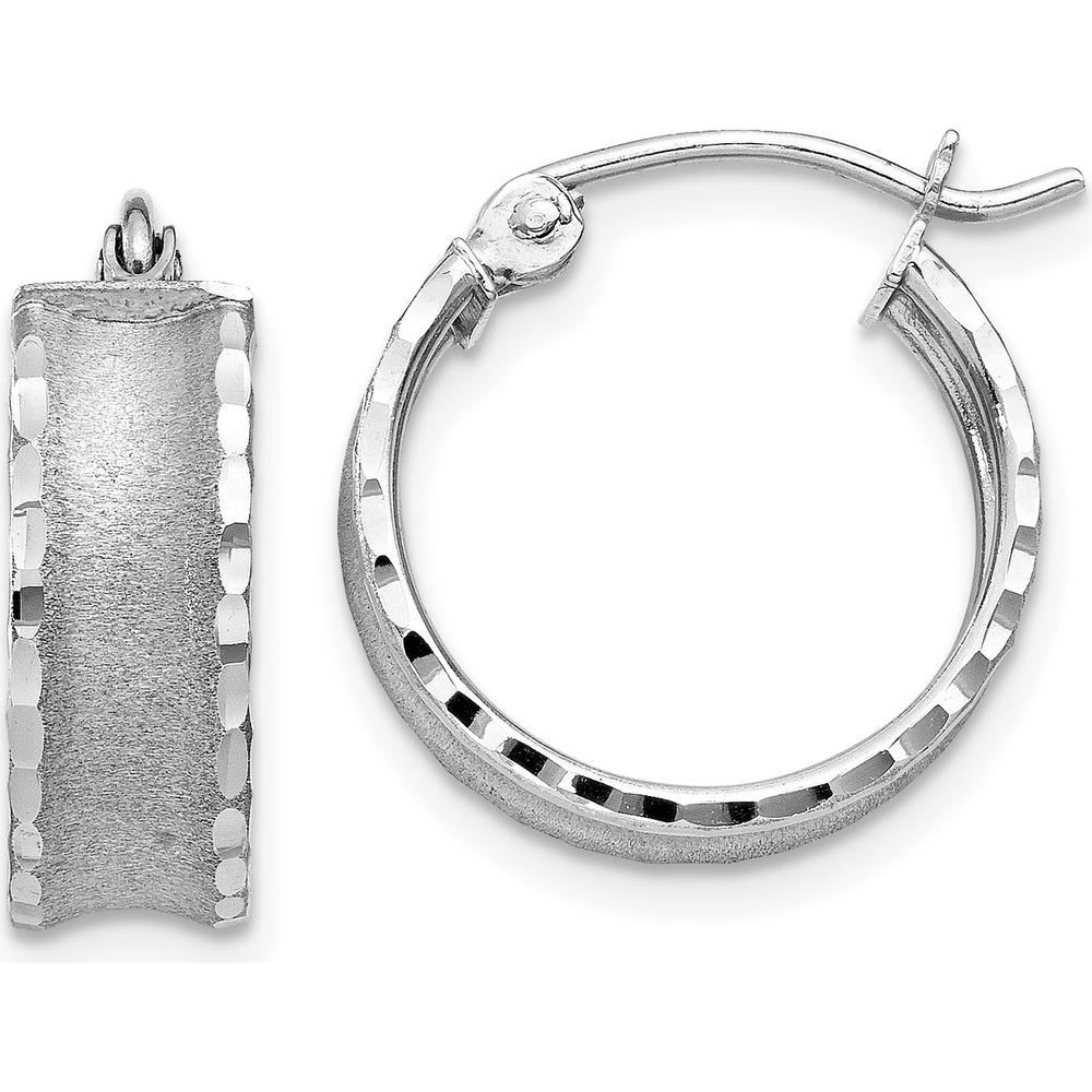 14K White Gold Diamond Cut Satin Hoop Earrings - 16mm Length by 0