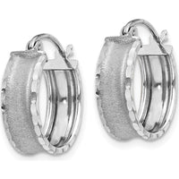 14K White Gold Diamond Cut Satin Hoop Earrings - 16mm Length by 0
