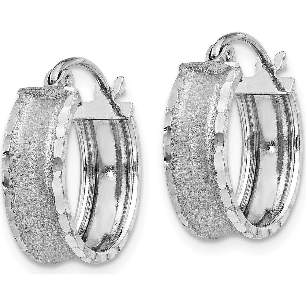 14K White Gold Diamond Cut Satin Hoop Earrings - 16mm Length by 0