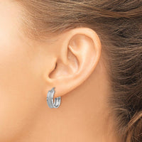 14K White Gold Diamond Cut Satin Hoop Earrings - 16mm Length by 0