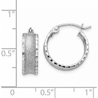 14K White Gold Diamond Cut Satin Hoop Earrings - 16mm Length by 0