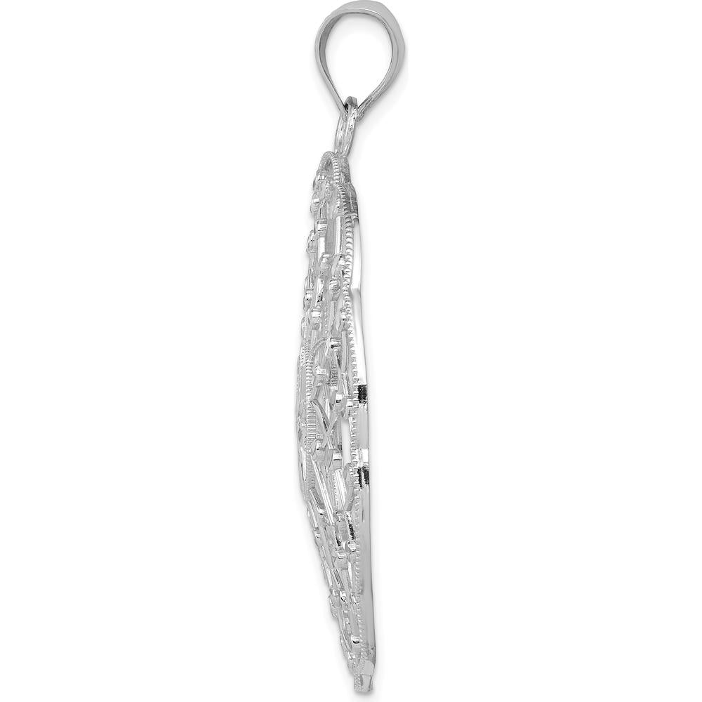 14K White Gold Diamond-Cut Spiral Circle Pendant - Rhodium-Plated by Oro Pregiato