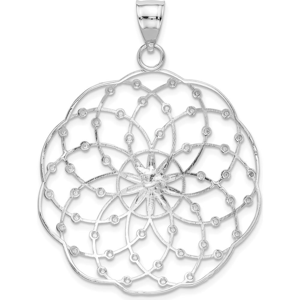 14K White Gold Diamond-Cut Spiral Circle Pendant - Rhodium-Plated by Oro Pregiato