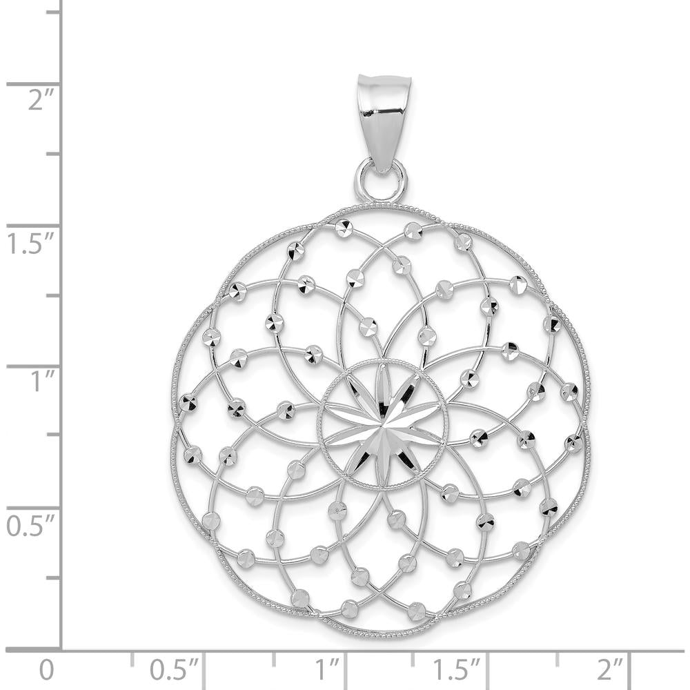 14K White Gold Diamond-Cut Spiral Circle Pendant - Rhodium-Plated by Oro Pregiato