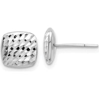 14K White Gold Diamond-Cut Square Button Earrings with Polished Finish by Oro Pregiato