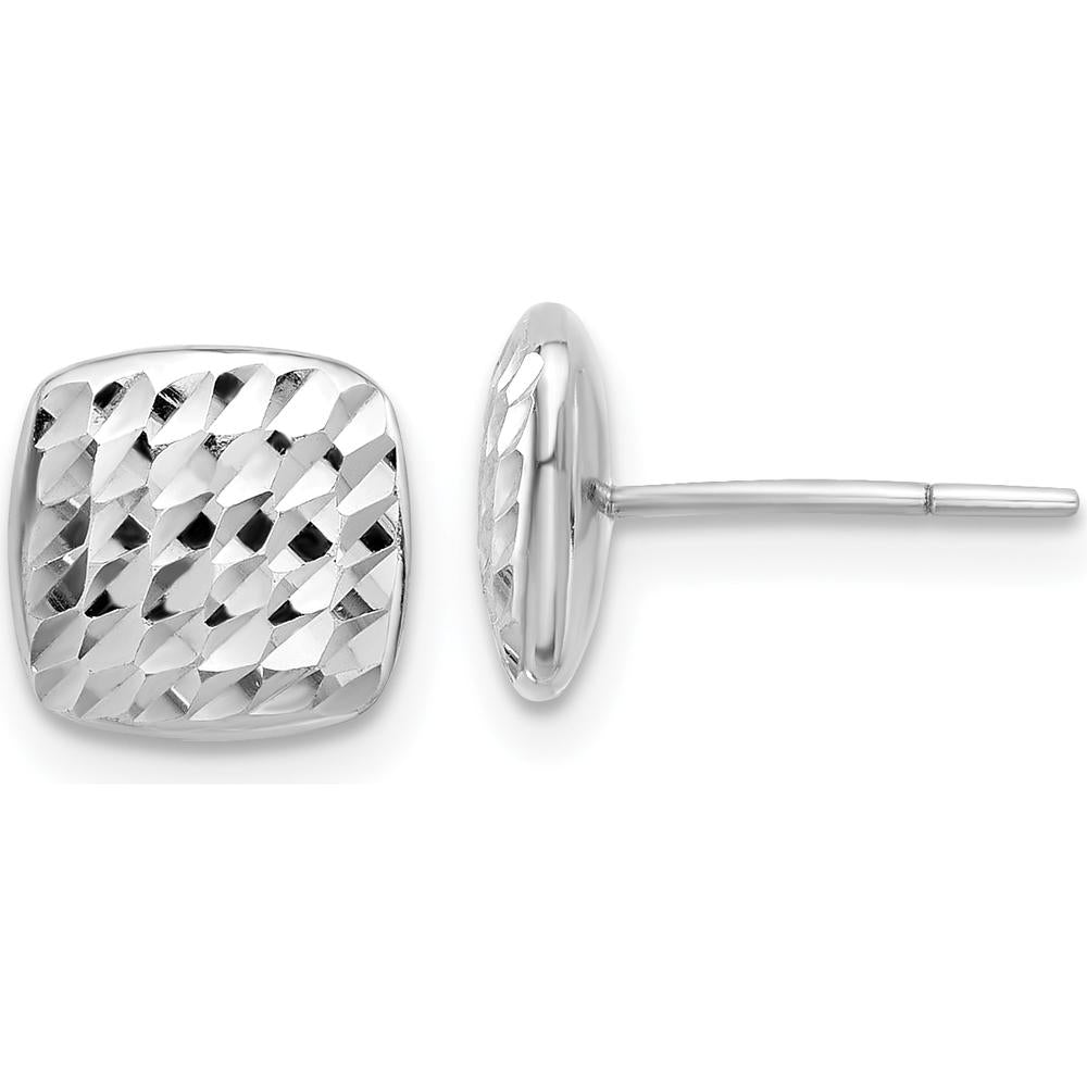 14K White Gold Diamond-Cut Square Button Earrings with Polished Finish by Oro Pregiato