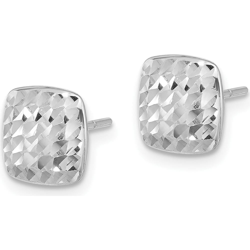14K White Gold Diamond-Cut Square Button Earrings with Polished Finish by Oro Pregiato