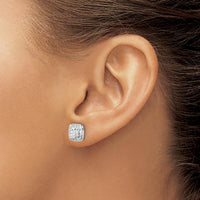14K White Gold Diamond-Cut Square Button Earrings with Polished Finish by Oro Pregiato