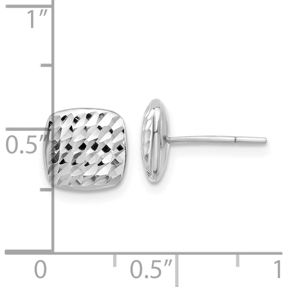 14K White Gold Diamond-Cut Square Button Earrings with Polished Finish by Oro Pregiato