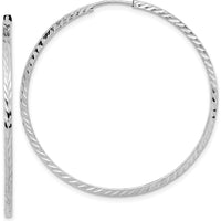 14K White Gold Diamond-Cut Square Tube Endless Hoop Earrings - 40mm by 0