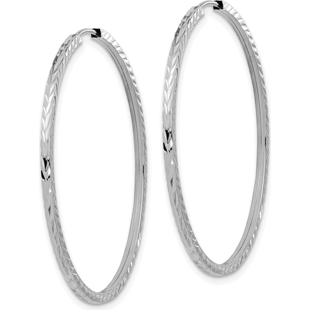 14K White Gold Diamond-Cut Square Tube Endless Hoop Earrings - 40mm by 0