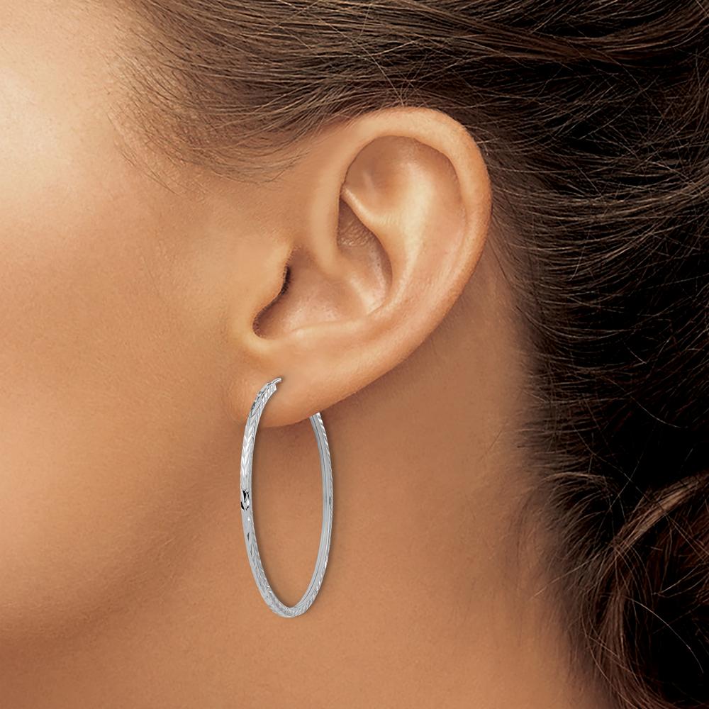 14K White Gold Diamond-Cut Square Tube Endless Hoop Earrings - 40mm by 0