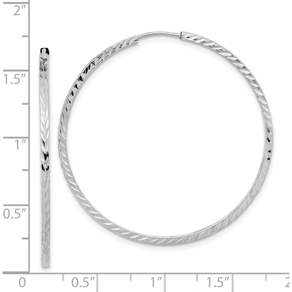 14K White Gold Diamond-Cut Square Tube Endless Hoop Earrings - 40mm by 0