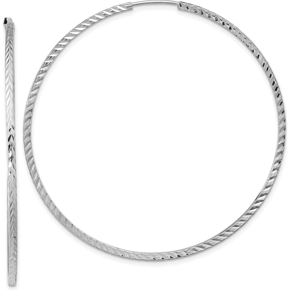 14K White Gold Diamond-Cut Square Tube Endless Hoop Earrings - 55mm Length by 0